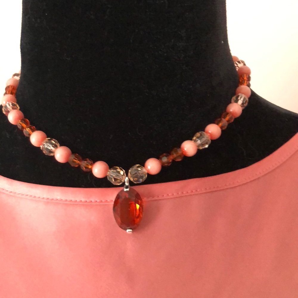 Swarovski Coral Pink Crystal Vintage  Necklace